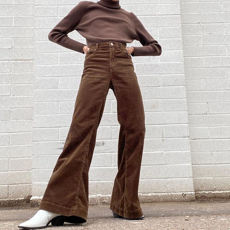 90S GRUNGE HIGH WAISTED CORDUROY PANTS-WOMAN PANTS-Maverick Feather