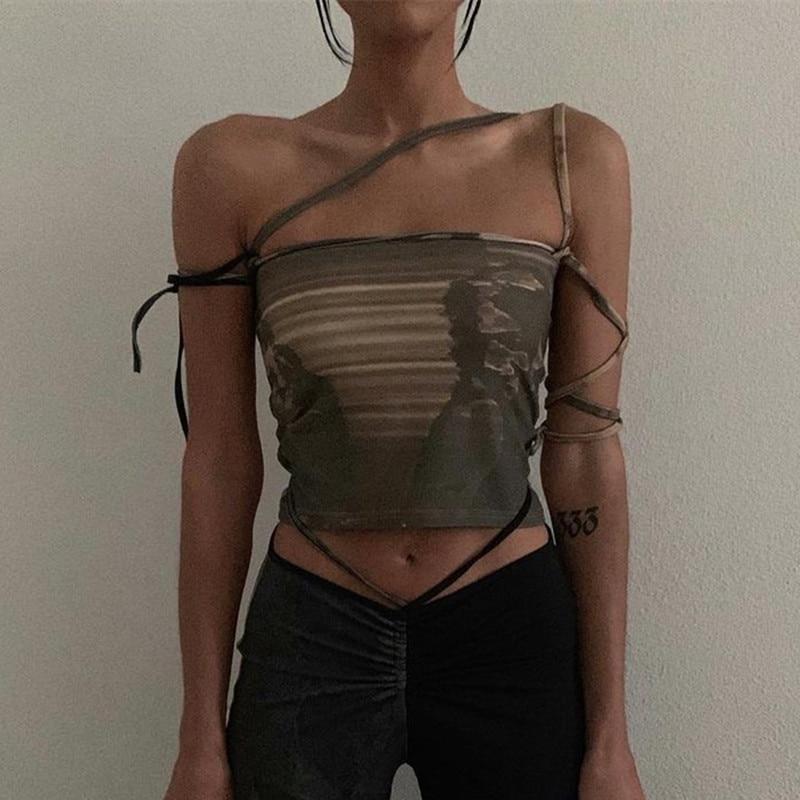 ALTERNATIVE GOTH CORDED ARMY GREEN CROP TOP - Maverick Feather