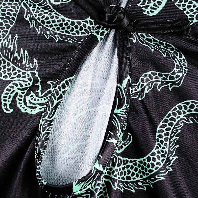ALTERNATIVE GOTH SHORT SLEEVE DRAGON PRINTED BLACK MINI DRESS - Maverick Feather