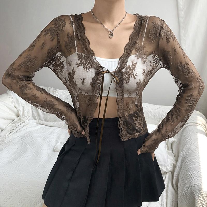 ALTERNATIVE LACED UP FLORAL PRINTED BLOUSE-WOMAN BLOUSE-Maverick Feather