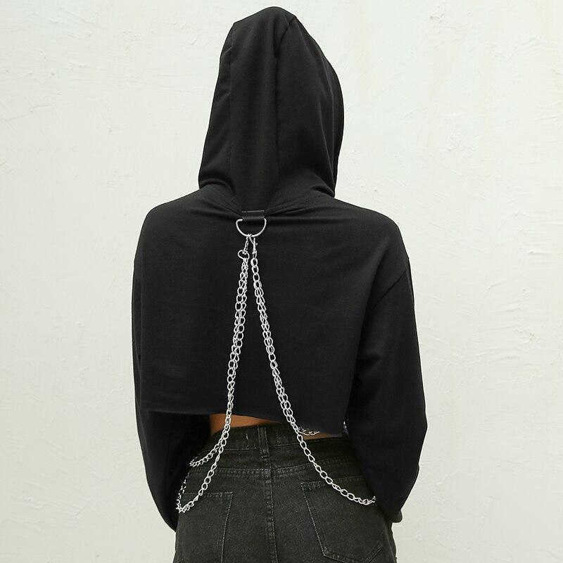 PUNK ROCK CHAINED CROP BLACK HOODIE - Maverick Feather