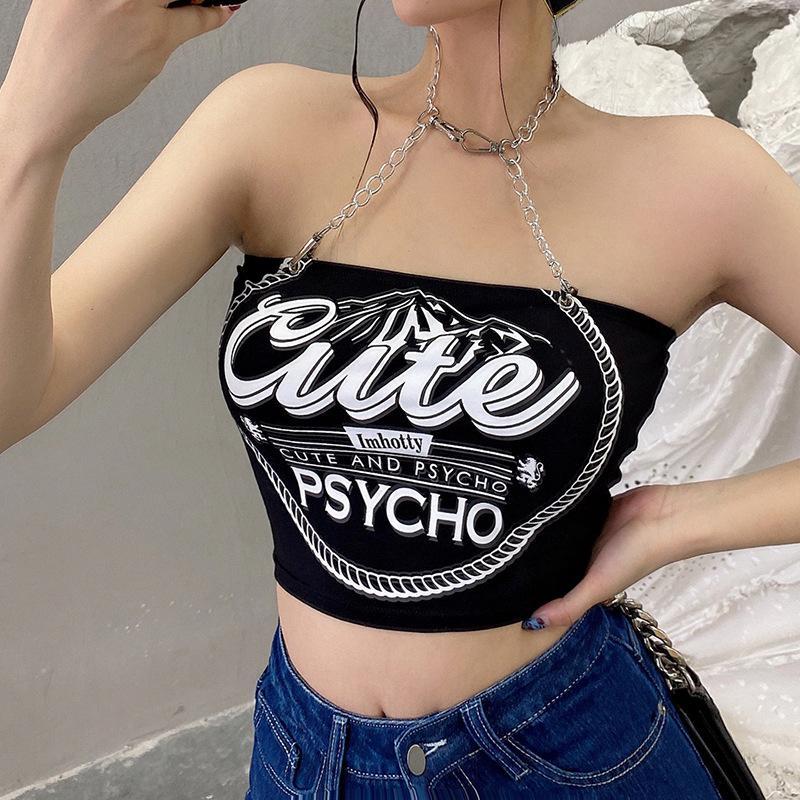 PUNK ROCK CUTE AND PSYCHO CHAINED HALTER CROP TOP - Maverick Feather