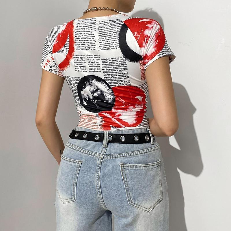 PUNK ROCK CUTE AND PSYCHO LETTER PRINTED SHORT SLEEVE TEE - Maverick Feather
